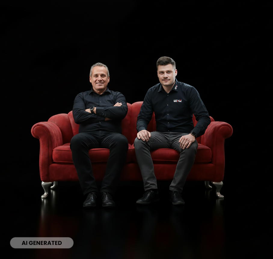WENZ – Team auf rotem Sofa
